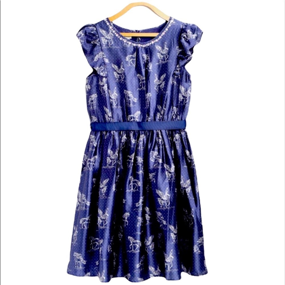Monsoon UK Evalyn Pegasus Unicorn Navy Dress 🦄